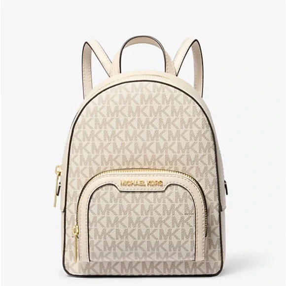 Michael Kors Cream Monogram Backpack Michael Kors Cream Monogram Backpack with Gold Chain main image 2